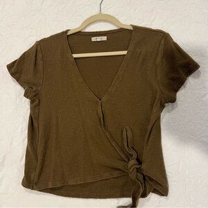 Madewell Brown Textured Wrap Blouse